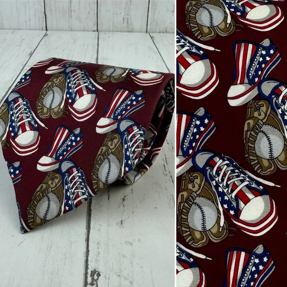 Don Loper Italian Silk Baseball American Sneakers Political Novelty Neck Tie USA